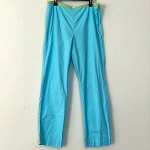🌞 Liz Claiborne light blue dress pants lime green trim zip side women 8